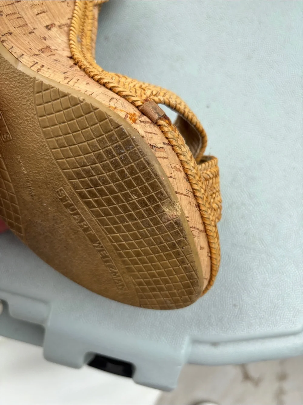 Stuart Weitzman Tan Braided Cork Wedge Sandals - Picture 6 of 7